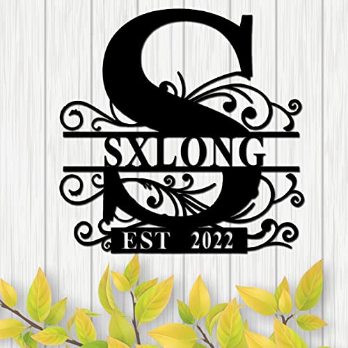 SXLONG Personalisierter Metall Schild, Namensschild Haustür mit Namen für die Haustür Personalisierte Geschenke, Vornamen Nachname Initial Custom Monogramm Hochzeitsgeschenk Wanddekoration