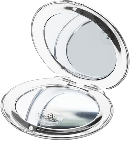 Fantasia Taschenspiegel mit Vergrößerung: 8.5cm Kleiner Spiegel mit Vergrößerung in Silber – Handspiegel – Make Up Spiegel mit 7-Fach Vergrößerung
