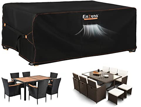 Enzeno Gartenmöbel Abdeckung Wasserdicht,180x120x74cm, Winterfest Abdeckplane Gartenmöbel,420D Oxford Gewebe Abdeckhaube Gartentisch Rechteckig,Schutzhülle Tisch für Gartentisch Sitzgruppe