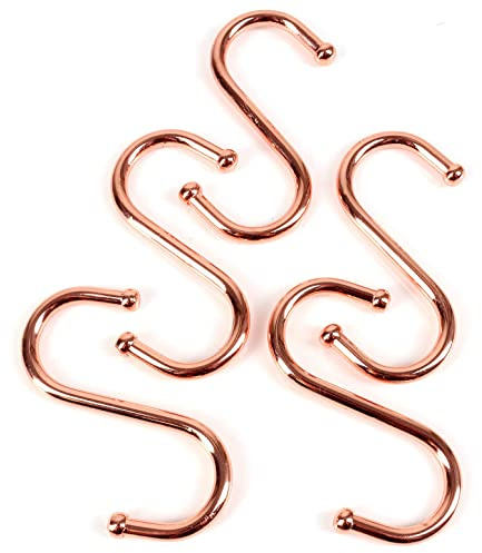 SISI UK Pack of 5 Copper Metal Ball End S Hooks 75mm (3) Heavy-Duty S Hanging Hooks with Ball Ends for Kitchen Bathroom Pan Pot Utensil Clothes Jewellery Tool Hanger.