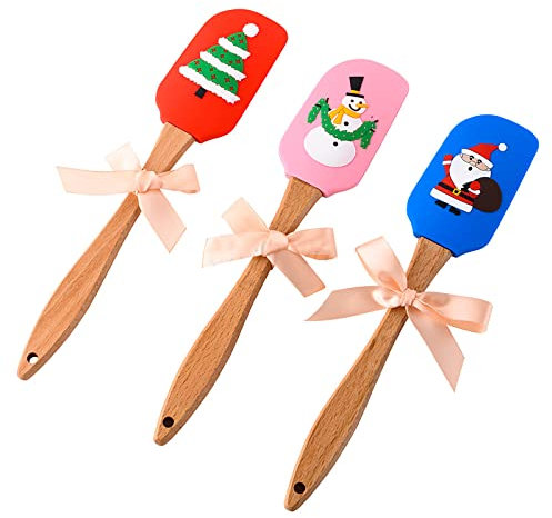 Spatola in silicone da cucina con manico in legno, decorazione natalizia, raschietto per pasta, spatola in silicone, spatola per barbecue, spatola da forno, spatola da cucina