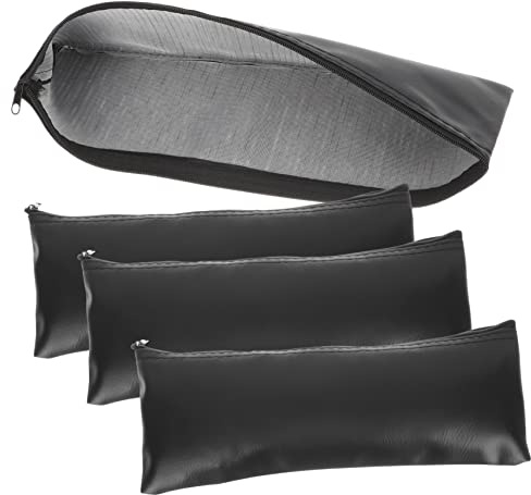 VICASKY 4 Pcs Long Microphone Storage Bag Set - PU Leather Zippered Protective Pouch for Wireless Handheld Mics,Karaoke & Singing Equipment Organiser Case (Black)