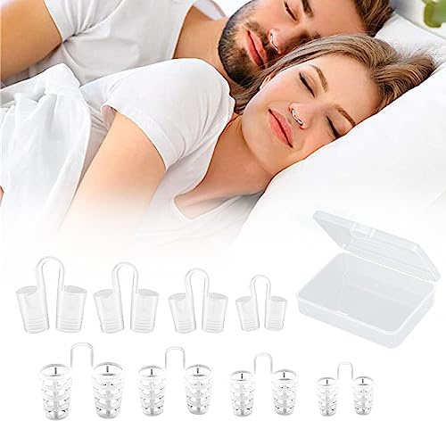 AWAVM 8-piece Skeleton Silicone Stop Snoring Device, Stop Snoring Nose Clip, Anti-snoring, Nasal Congestion Set, 4 Sizes of 2 Styles