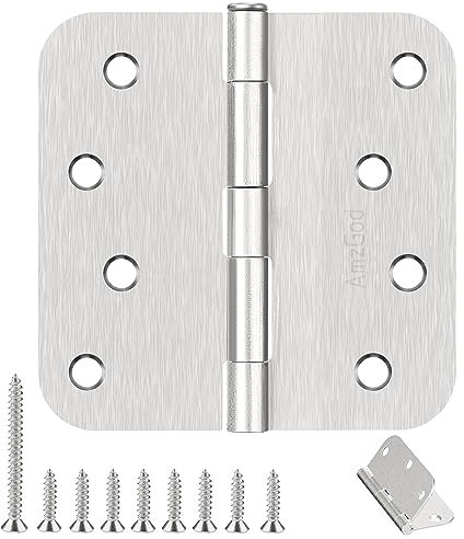 AmzGod 4 Inch Door Hinges 3 Pack, Brushed Nickel Interior Door Hinges with 5/8 Radius Corners, Heavy Duty 4x4 Satin Nickel Hinges for Residential Front Door, Silver Finish