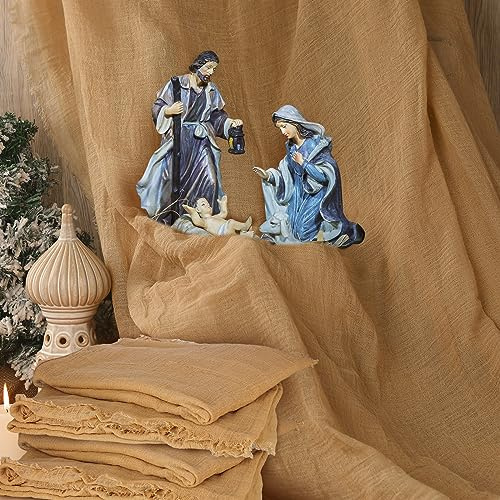 Patelai 4 Pcs Christmas Nativity Table Runner 47 x 70 Inch Burlap Rustic Table Runner Nativity Scene Accessories for Christmas Party Home Kitchen Farmhouse Desk Decor