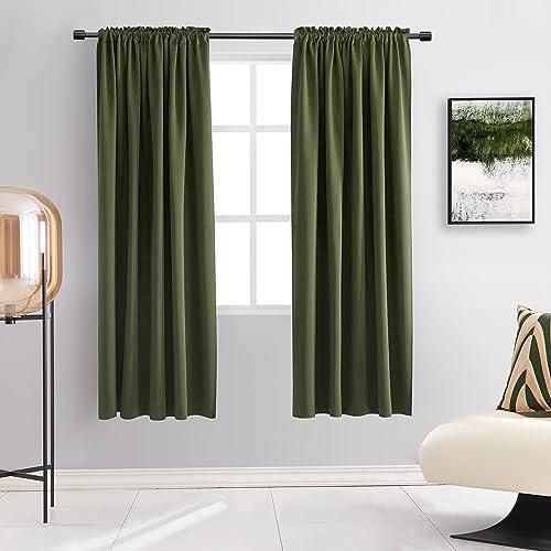 Cortinas Opacas Color Loden para Comedor, Cocina, baño, decoración clásica de Color Verde Oliva Oscuro, Cortinas para Ventana con Aislamiento térmico para Dormitorio, Juego de 2 Paneles, 132 cm de