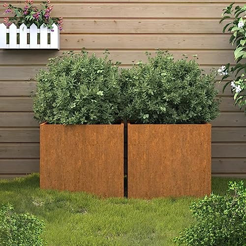 BULANED Pflanzkübel 2 STK Blumentopf Draussen, Blumenkübel, Pflanzkübel, Übertopf, Pflanzentopf, Blumenkasten, Flower Pot, Pflanztrog, Flowerpot, Grau 32x30x29 cm Cortenstahl