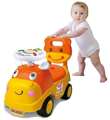Coo11 2-in-1 Ride-On Car and Push Walker for Toddlers, Foot-to-Floor Sliding Car with Backrest, Safety Features, Horn & Sound Steering Wheel, Baby Learning Toy Vehicle for 1-3 Year Old Boys and Girls