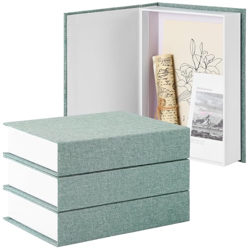 Tioncy 3 scatole a forma di libro in lino neutro per decorazione, finto libro contenitore moderno per libreria, tavolino da caffè, decorazione fai da te (21 x 15 x 4 cm, verde)