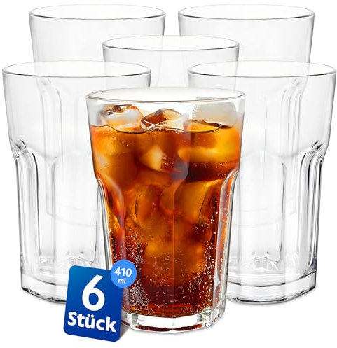 KONZEPT - Set di Bicchieri da Drink per Acqua, 6 Pezzi, Bicchieri Grandi, 410 ml, Set di Bicchieri Impilabili – Ideale per Succhi di Frutta, Caffè Freddo, Cocktail, Latte Macchiato