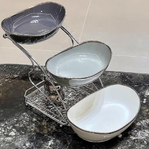 JUNYFFF Fruteros De Cocina Modernos Cerámica, 3 Pisos Cesta Frutas Y Verduras Estable Y Sin Sacudidas, Cocina Frutero con Pararse Metálico para Sala De Estar, Cocina,B