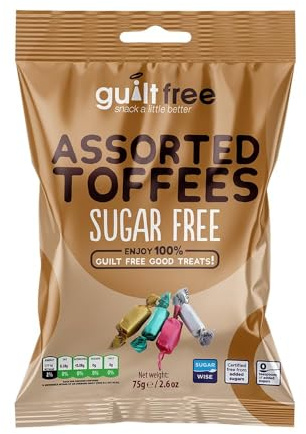 Guiltfree Sugar Free Assorted Toffees Retro Classic Sweet Milk Chocolate Toffee Sweets | for Diabetic Gift Hamper Basket Available - Perfect for Gifting | 1 x 75g Resealable Pack