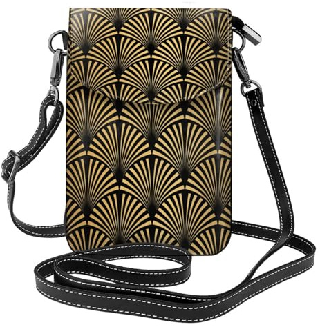 BEntLi Women Crossbody Bag,PU Crossbody Wallet Purse Cell Phone Purse Small Shoulder Bag,Art Deco Pattern Seamless Black Gold