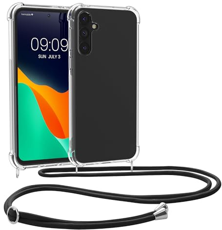 kwmobile Crossbody Case Compatible with Samsung Galaxy A55 5G Case - Clear TPU Phone Cover w/Lanyard Cord Strap - Black/Transparent