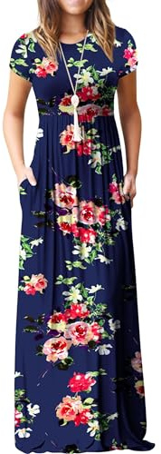 GRECERELLE Womens Maxi Dress Ladies' Summer Casual Short Sleeve Long Dresses with Pocket for Daily, Holiday, Travel, Maternity