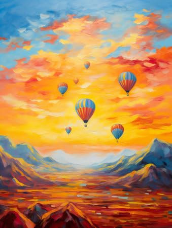 adrium Acryl-Bild 70 x 90 cm: Landschaft mit schönen Luftballons. Ölgemälde-Stil. Impressionismus. Generative KI. (215367178)