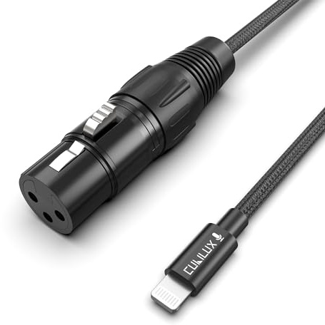 Cubilux XLR Buchse auf Lightning Mikrofonkabel, 48kHz, 2 m | Lightning XLR Aufnahme Kabel für iPhone 14/13/12 Pro Max, iPad 9/8/7 und iPod, geflochten und 2 m lang