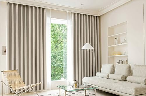 Mesnt Gardine Blickdicht Lichtdurchlässig, Beige Tüllen Thermovorhänge zur Raumverdunkelung für Schlafzimmer86 x 160 cm
