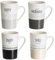 LOLAhome Juego de 4 tazas mug grandes para desayuno con frases motivadoras blancas y negras de cerámica de 370 ml