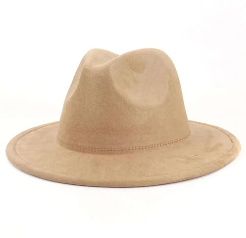 FULUJIDI Fedora Trilby Filzhut Hut Hut Fascinators Für Frauen Elegante Fedora Hut Hochzeits Feier Panama Filz Mütze Männer Kleider Hüte 56-58Cm Kamel