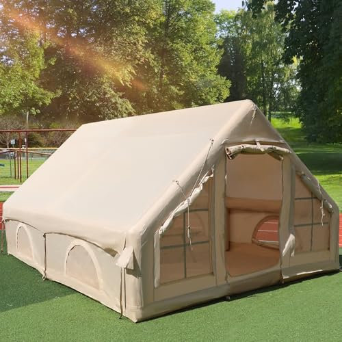 Aufblasbare Zelte für Camping, Blow Up Glamping Zelte mit Handpumpe, einfach einzurichten 4 Saison wasserdicht Winddicht Outdoor Luft Zelte Haus, 2 Türen und 4 Fenster, 3 * 4M