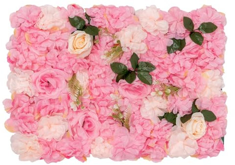 MIKIYUEER Künstlicher Blumenwandpaneel Set mit 6 Blumenpaneele aus Seide und Kunststoff - Ideale Dekoration für Hochzeiten, Fotografie, Hauswände und mehr - Handgefertigt - 40x60cm (rosa)