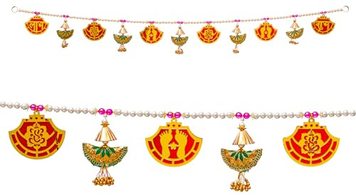 Toran Bandanwaar Artificial Flower Garland for Wall Door Hanging Home Temple Festival Wedding Function Party Decoration Decor and Gifting (Red Green Farsa Design)