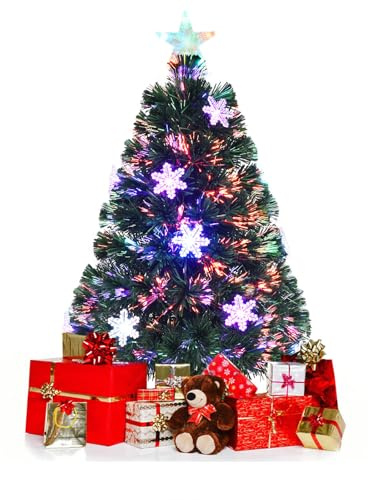 KOMFOTTEU LED Künstlicher Weihnachtsbaum, Tannenbaum mit Sternspitze Farbwechsel, Christbaum grün aus primium PVC Nadeln, Christmas Tree für Zuhause Büro Geschäfte (90 cm)