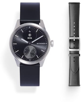 Withings Bundle Scanwatch 2 Bundle 42mm Black + Leather Curve Black Silver Buckle Wrist Band
