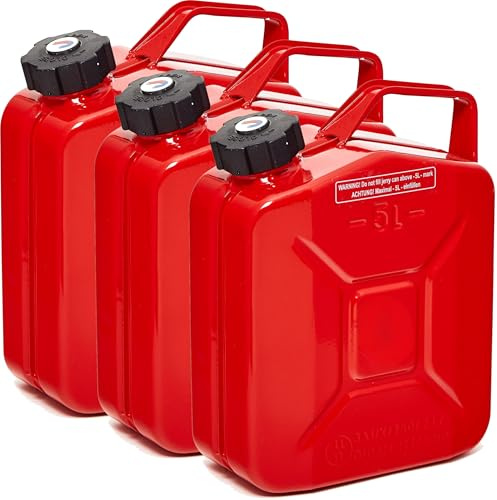 BW® Benzinkanister Metall 3x 5 Liter mit Schraubverschluss - Kraftstoffkanister Rot - RAL 3000 - TÜV-geprüft und UN-Zulassung - 0,8mm Stahl nach DIN 7274 - Made in Europe