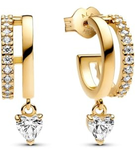 Pandora Timeless 263685C01 Boucles d'oreilles créoles en Forme de cœur en Argent Sterling avec Alliage plaqué Or et zircone, 13,1x19,5x6,2 mm, Argent Sterling, Zircone cubique
