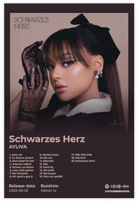Ayliva Poster, hübsches Sänger-Pop-Musikalbum, Schwarzes Herz, Fans, Geschenk, Leinwand-Poster, Schlafzimmer, Dekoration, Landschaft, Büro, Raumdekoration, Geschenk, 30 x 45 cm