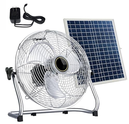 Portable Solar Fan with 20000mAh Rechargeable Battery 12 Speed Portable Floor Fan for Picnic Hurricane Fishing Travel and Worksite Silver 18 in (46cm)