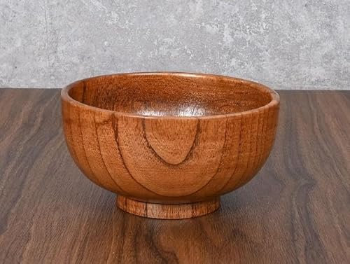 KF Handmade Wooden Cereal Bowls 5.9'' Diam x 3.2'' High, 500 ml Zen Style Rice & Miso Soup Bowls, Small Salad Bowl, Perfect for Breakfarst, Snack, Nuts, Candy, Fruit, Food, Decorative Bowl