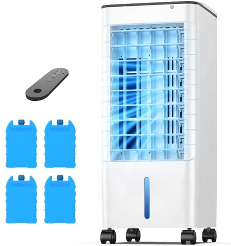 Windowless Portable Air Conditoners, 12H Timer &1.16Gal Tank, 45° Oscillation, 3-IN-1 Portable AC with Remote, 3 Modes 3 Speeds, Fast Cooling Quiet Ventless Swamp Cooler for Home, 3 Ice Packs, White