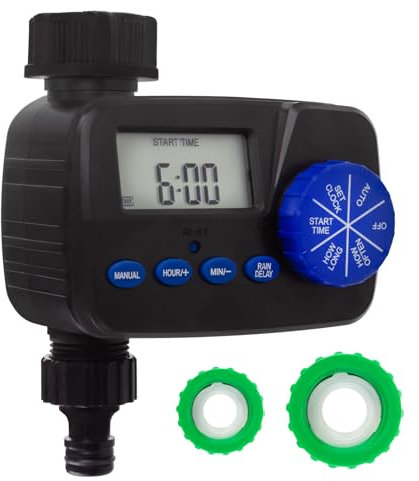 Green Blue Dispositivo di controllo dell'irrigazione digitale con display | Timer elettronico per irrigazione con protezione IP55 | Timer automatico da giardino con display e funzione di avvio manuale
