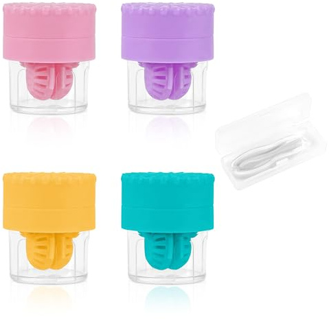 ReignSword 4 Pack Manual Contact Lens Cleaners Set with White Applicator & Removal Tool, Cute Contact Lens Case, Portable Travel Solution Soaking Kit