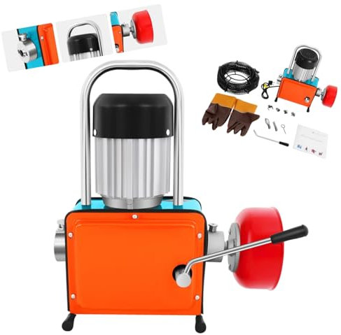 ROGONPDK Macchina per la pulizia dei tubi a spirale elettrica da 1000 W, 400 giri/min, spirale per la pulizia dei tubi da 20 a 150 mm, strumento per la pulizia dei canali con molla da 39,4 ft