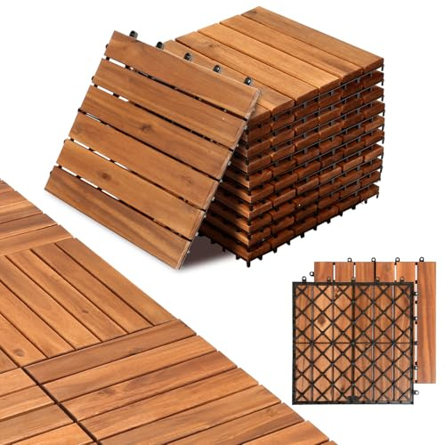 Jaxguom 2 m² träplattor balkongplattor terrassplattor 30 x 30 cm, balkonggolv väderbeständig, 6 ribbor plattor av akaciatträ, för terrasser balkong, trädgård (22 stycken)