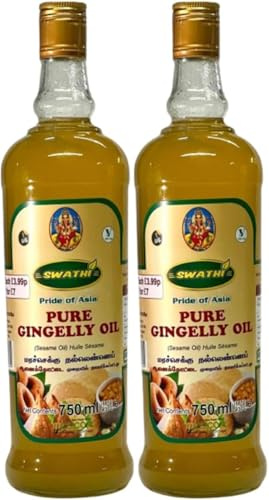 Swathi Pure Gingelly Oil - 750ml Cold-Pressed Sesame Oil for Cooking 100% Natural and Unrefined Rich in Nutrients, Authentic Flavor Product from India Pack of 2
