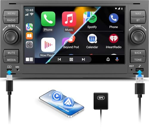SIXWIN 4+64G Android 15 Autoradio für Ford C-Max/Galaxy Mk2/Connect Mk1/Fiesta/S-Max mit CarPlay/Android Auto/Mirror Link,7'' HD Touchscreen mit WiFi GPS Bluetooth 5.0 FM/RDS 32EQ USB/Type-C