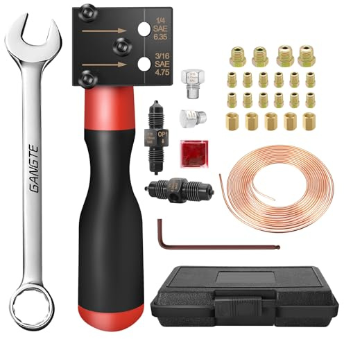 Kit D'évasement pour Conduites de Frein SAE - Clé à Cliquet de 17mm, pour Conduites de Frein de Voiture de 4,75 Et 6,35mm - avec CâBle de Frein de 7,62m de Diamètre & 16 Raccords, 5 Connecteurs