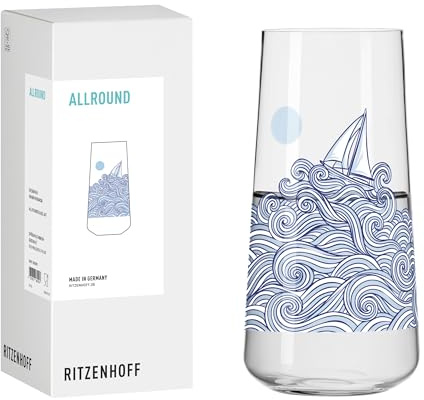 RITZENHOFF 8282001 Universalglas 600 ml, Serie Segeln – mit Wellen-Motiv und Segelboot, modern - Made in Germany
