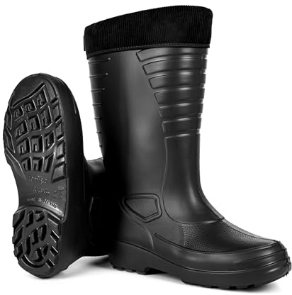 HEYO Bottes en caoutchouc pour hommes doublées - Thermobottes d’hiver en mousse EVA - Légèrement imperméables - Bottes de travail - Bottes d’hiver, Noir , 44 EU
