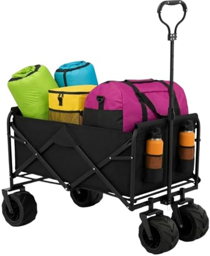 VENTEO - Chariot de Courses Pliable 150 kg Tout Terrain | Desserte à roulettes Métal avec Roues Pivotantes 360° | Solution Polyvalente en Complément d’Une Poussette Canne pour Jardin Plage Camping