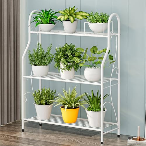 SXKJQER Supporto Per Piante In Metallo Bianco Portavasi Interno Esterno 3 Vasi Fioriera Supporto Piante Fiori Metallo Portafiori Ferro Battuto Da Orchidee Balcone Giardino(White)