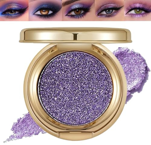 Diamond Purple Glitter Eyeshadow Single - Shimmer Metallic Finish & High Waterproof Long Wearing Blendable Formula for Party Glam and Festival Eye Makeup