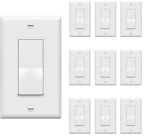 ENERLITES 3-Way Decorator Paddle Rocker Light Switch, Gloss Finish, Single Pole or Three Way, Grounding Screw, Residential Grade, 15A 120V/277V, 93150-WWP-10PCS, White (10 Pack)