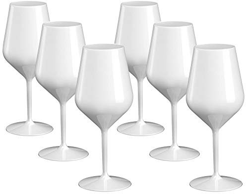 DoimoFlair Calice da Vino in plastica Spumante Riutilizzabile aperitivo infrangibile Bianco 46 cl. Set 6 Pezzi.