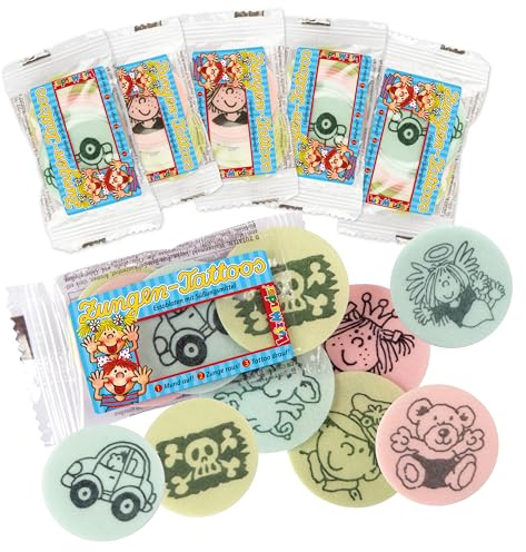 Lutz Mauder Zungen-Tattoos - 6er Set (6 x 10 Stck.) - verschiedene Motive - essbare Tattoos - Kleinigkeiten - Kinder Tattoo für die Zunge - bunte Zungentattoos Kinder - vegane Süßigkeiten